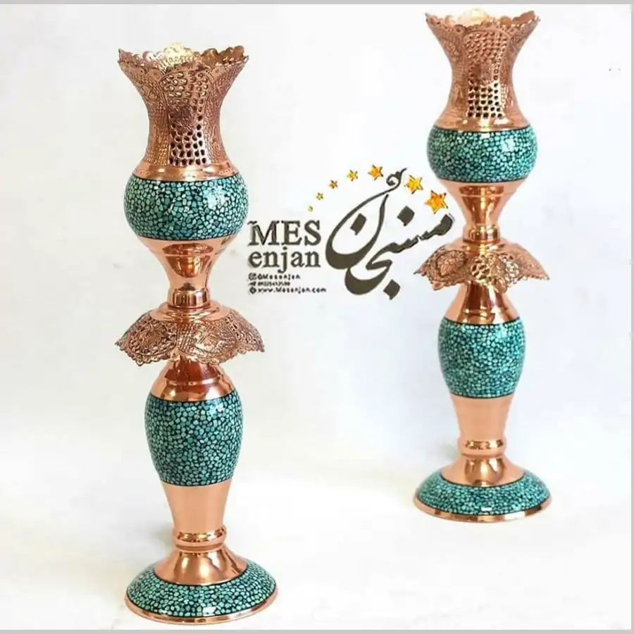 شمعدان فیروزه کوبی مسی شمعدان فیروزه کوبی مسی