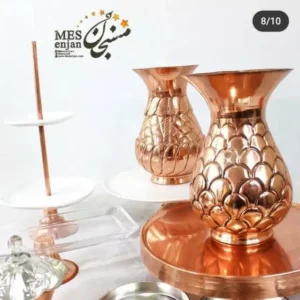 گلدان قلمکاری مسی خمره ای