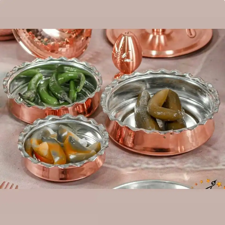 تنقلات خوری مسی لبه دابر تابه ای قلع شده (سه تایی) تنقلات خوری مسی لبه دابر تابه ای قلع شده (سه تایی)