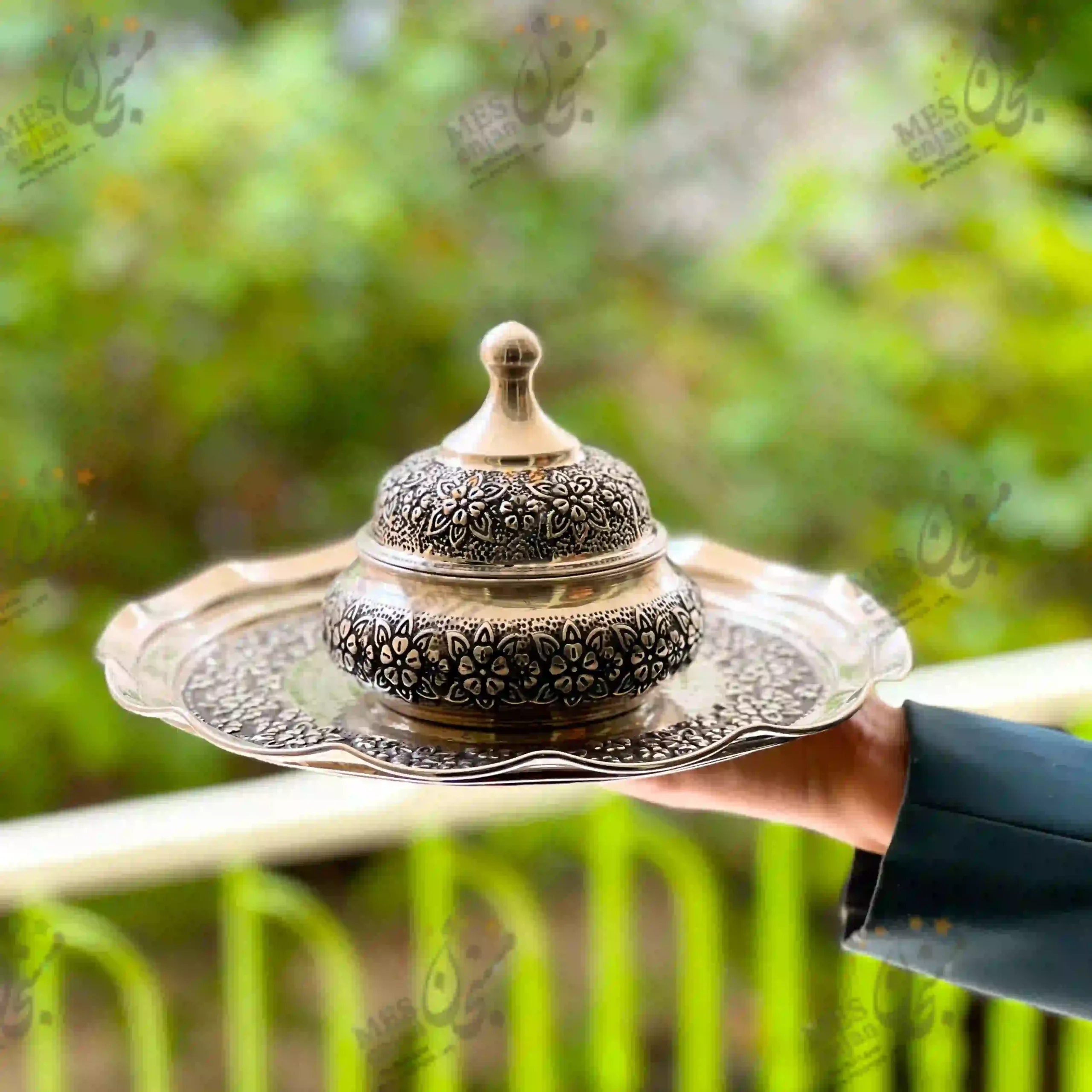 sinio-ghandan-rozmes-chrome-siah-ghalam سینی و قندان رزمس کروم سیاه قلم شده
