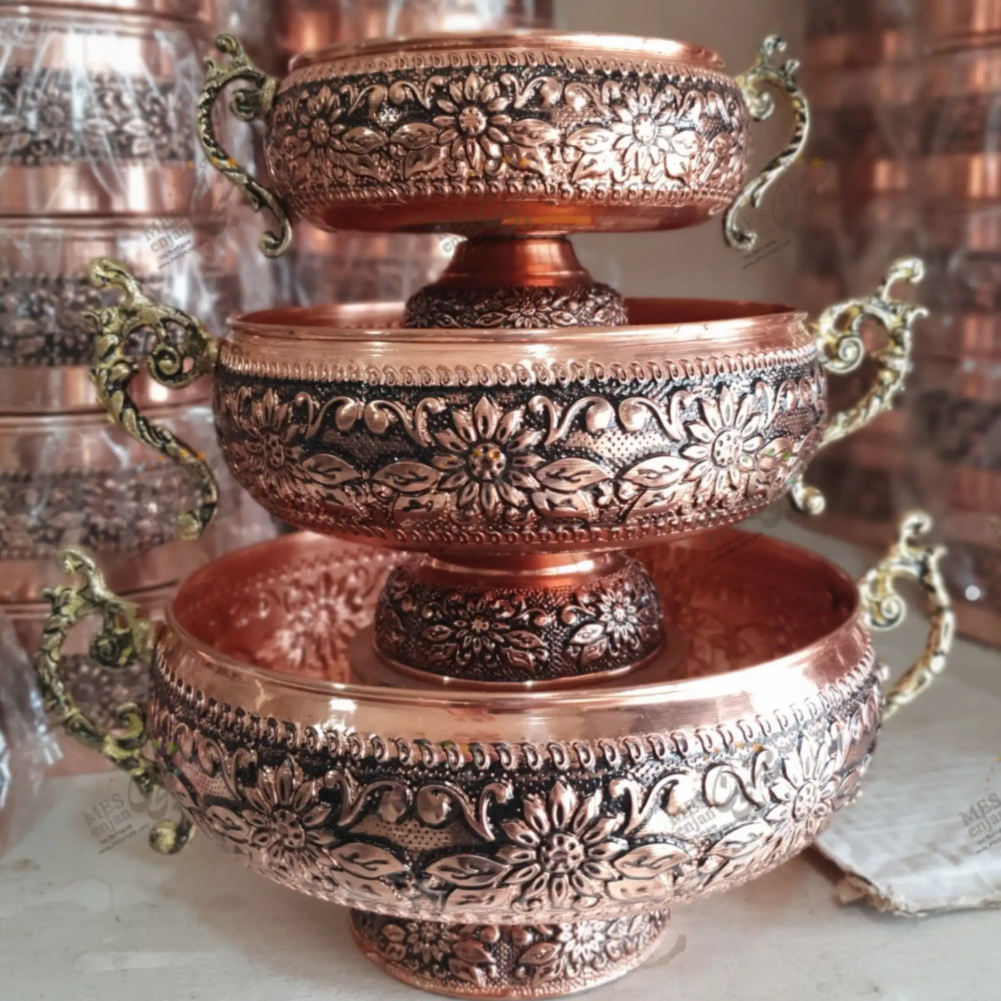 Luxury-Copper-Pedestal-Serving-Set-Mesenjan سرویس پذیرایی مسی قدحی